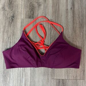 Athleta Purple Bikini Top Adjustable Red Straps Removable Pads Womens Size XL